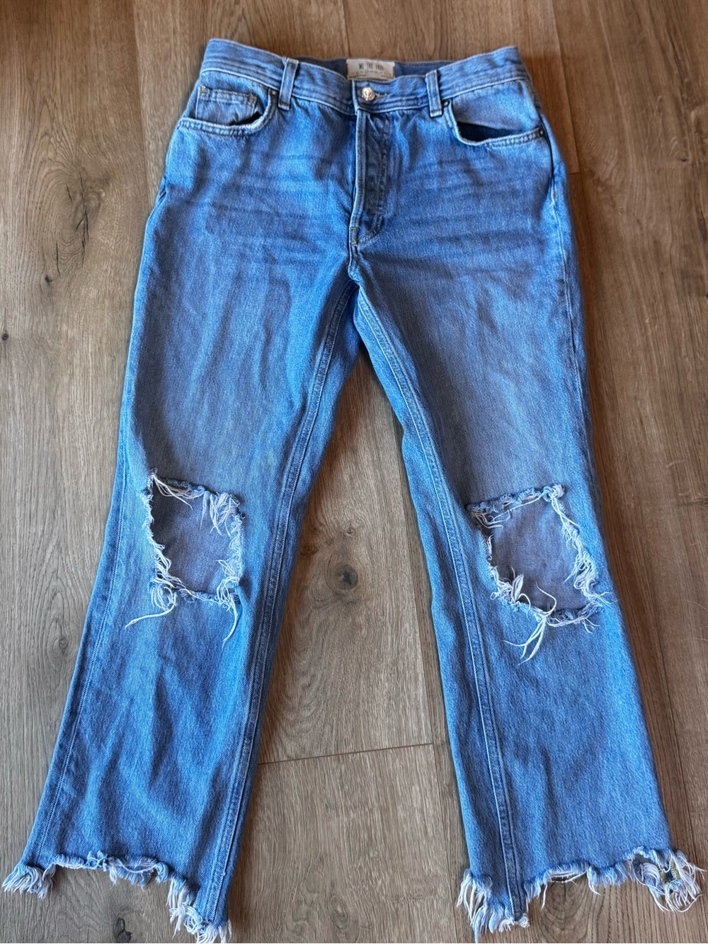 We The Free Distressed Straight Leg Jeans Blue Waist 27
